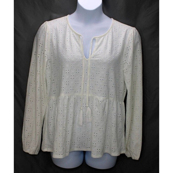 Bobeau Stretch Eyelet Babydoll Top Women's Size XL Off White NWT - Picture 5 of 12